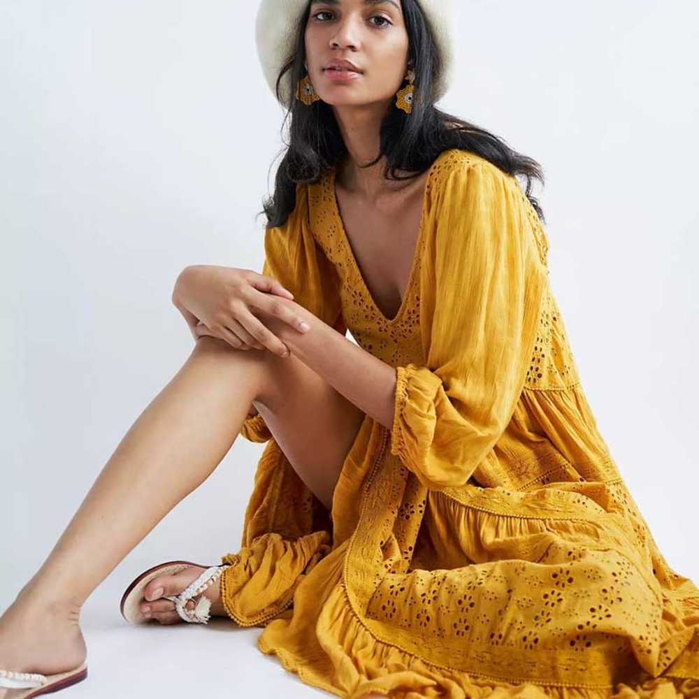 Boho open back eyelet v neck long sleeve maxi - Picture 3 of 8